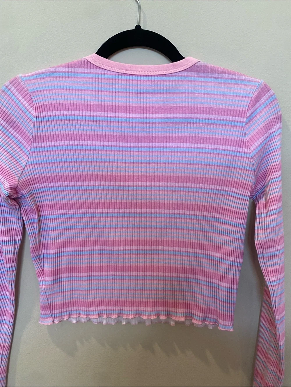 Doll’s Kill x Care Bears Pink & Blue Pastel Striped Long-Sleeve Baby Tee Y2K - Picture 6 of 6